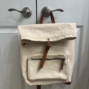 Madewell canvas backpack with leather straps. Cream color